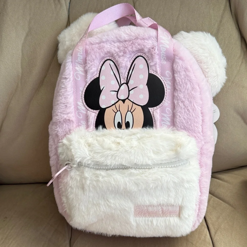 Disney Minnie Mouse Plush Pink and Cream Backpack NWT